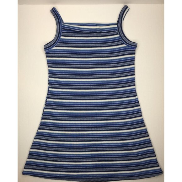 Filati Girl's Sleeveless Dress Striped Blue Gray White Summer Spring Tank Straps - Picture 1 of 7